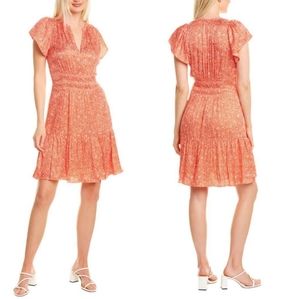 NWT! Rebecca Taylor Flutter Sleeve 'Scribble' Dress in Tomato Red, Size …
